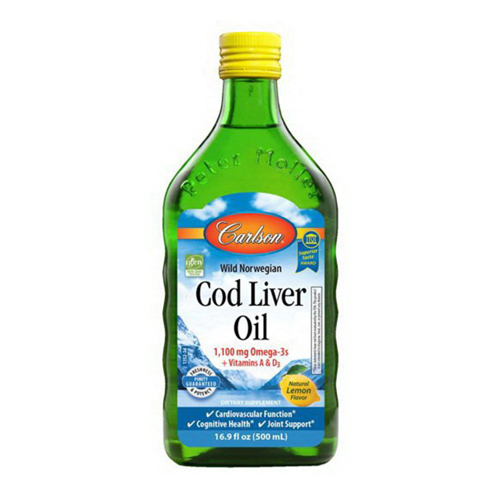 Carlson Wild Norwegian Cod Liver Oil 1100 mg Omega-3s with Lemon, 16.8 Oz